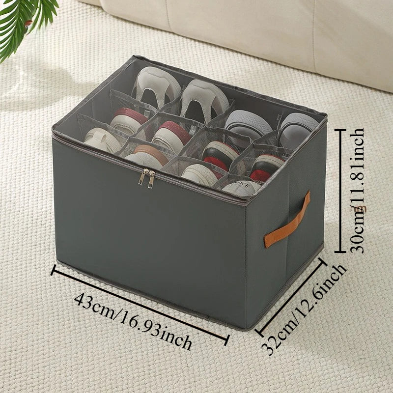 boîte rangement chaussures tissage gris moderne poignées cuir dimension 43x32cm