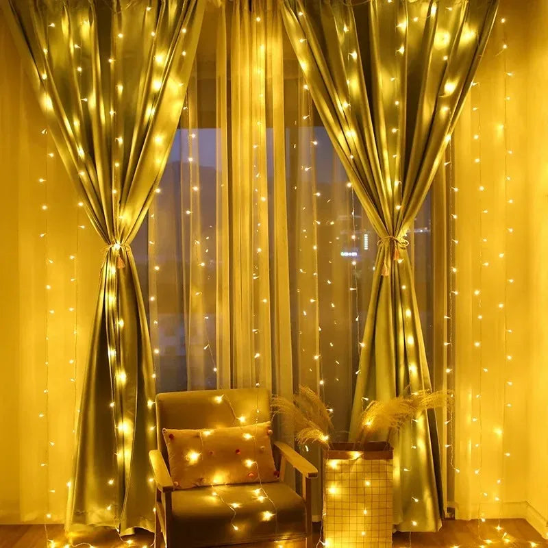 guirlande lumineuse rideau led blanc doré telecommande usb decoration noel maison interieur