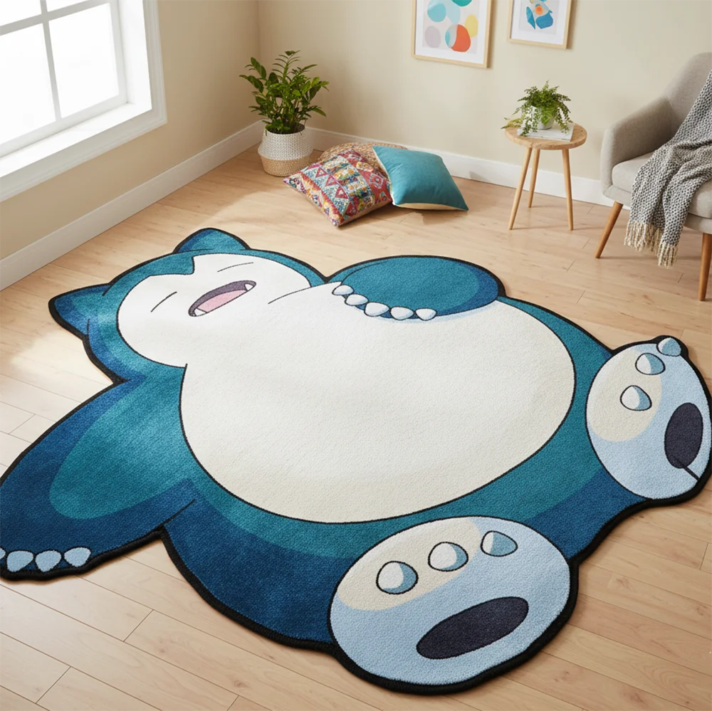 tapis dessin animé snorlax bleu blanc peluche 6mm 10mm antidérapant kawaii chambre jeu