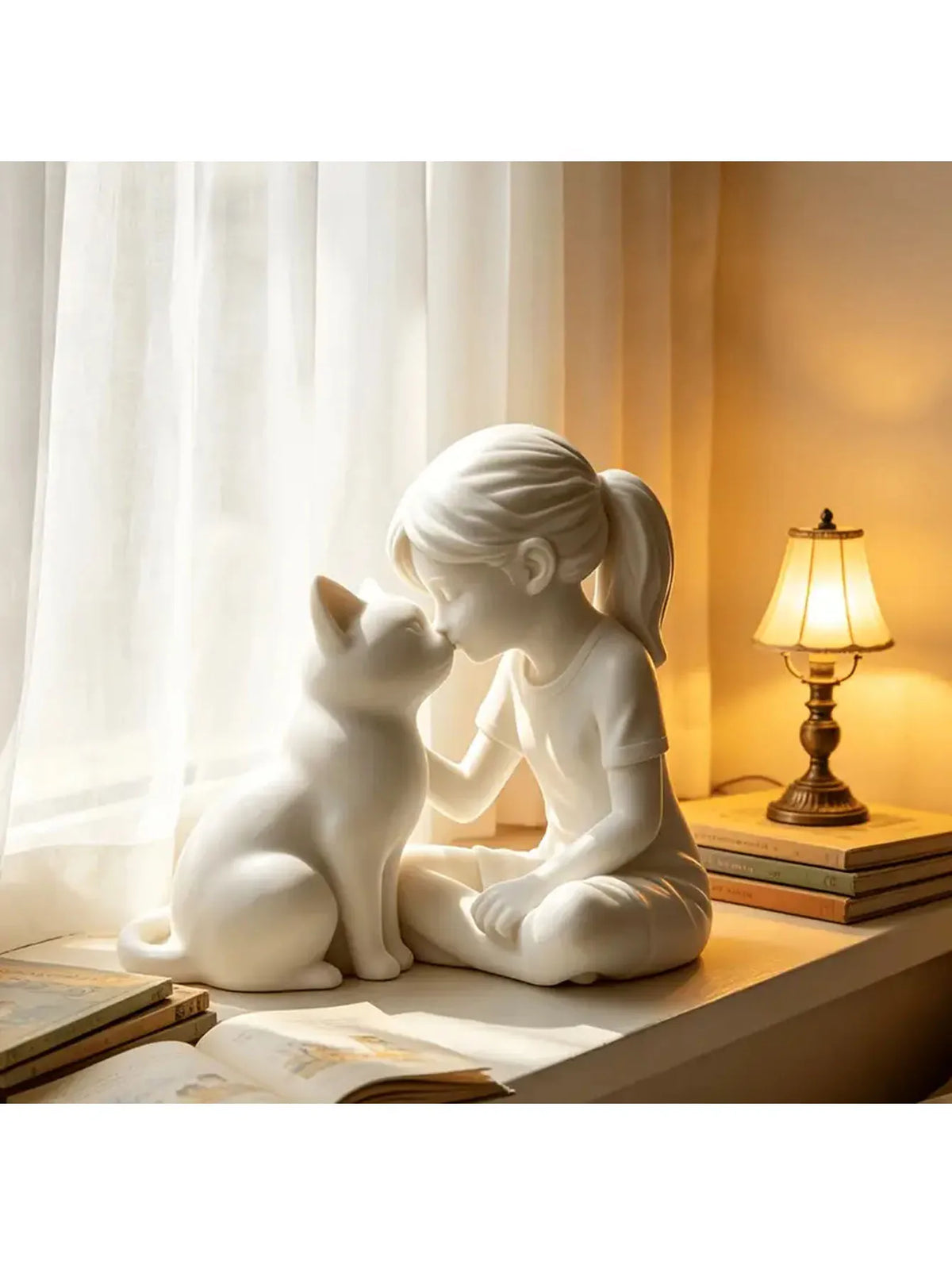 statue jeune fille chat blanc minimaliste deco sculpteur modernes plastiqueintérieur