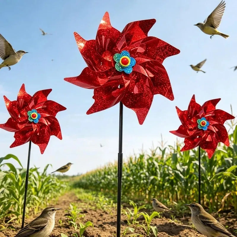 éolienne décorative rouge blanche glitter moderne oiseau répulsif jardin extérieur bleu fleuri