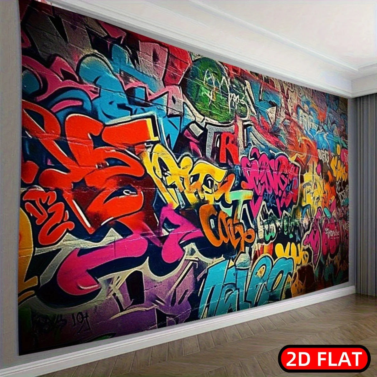 papier peint mural moderne graffiti multicolore clips agrafes inclusion urbain vibrant chambrecoration murale