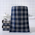 serviette bain coton carreaux bleu blanc rapide absorption 34x76cm minimaliste moderne