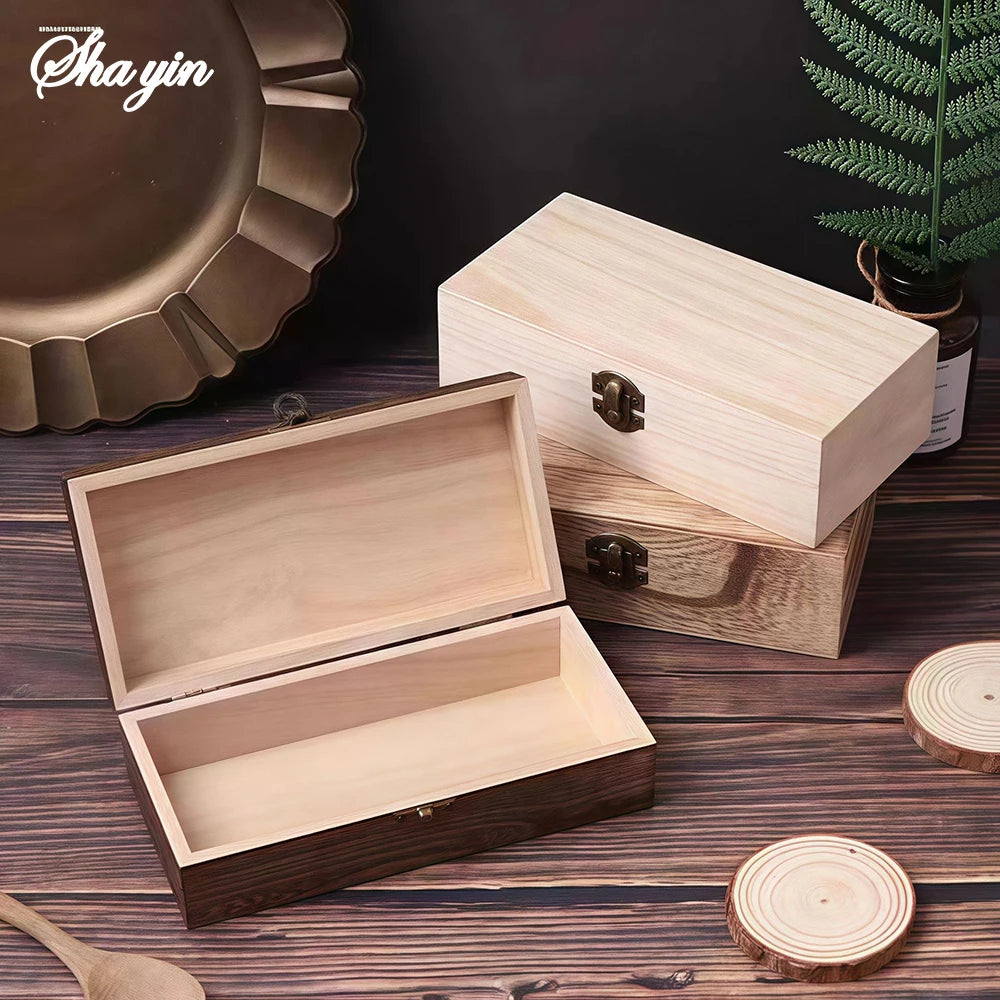 boîte bijoux bois naturel vintage boîte rangement rectangle brun foncé cadenas rustic beigeclair