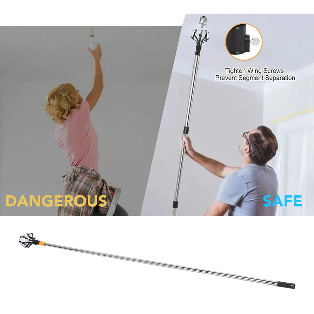 pince ampoule extensible moderne pratique argentée noire jaune lisse brillante