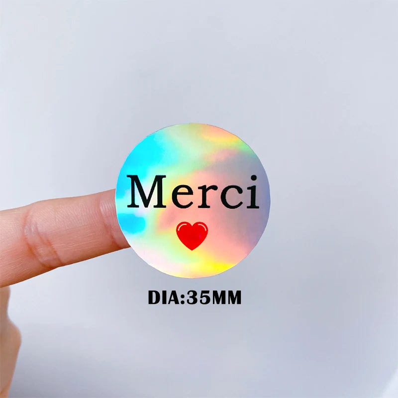 autocollants rétro bleu vert rose blanc coeurs thank you merci gracias vintage holographique papier