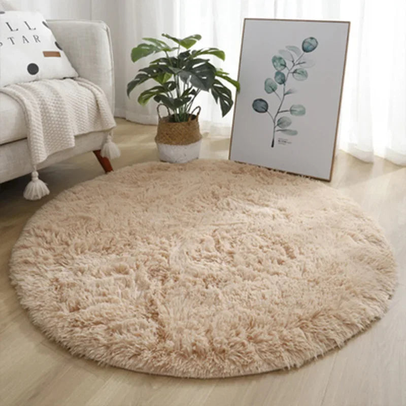 tapis rond doux moderne peluche blanc rose bleu gris beige maison salon chambreextérieur