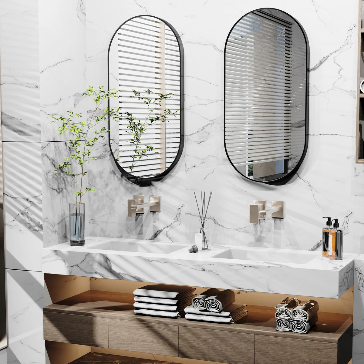 miroir ovale moderne noir mat autonome extension bras vis fixationsintérieur salon chambrevertical horizontal 40x20
