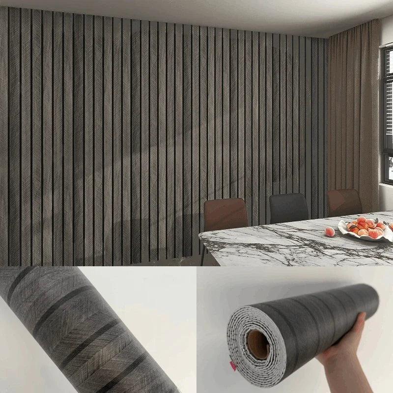 papier peint vinyle moderne imitation grille bois beige noir autocollant cuisine chambre salon
