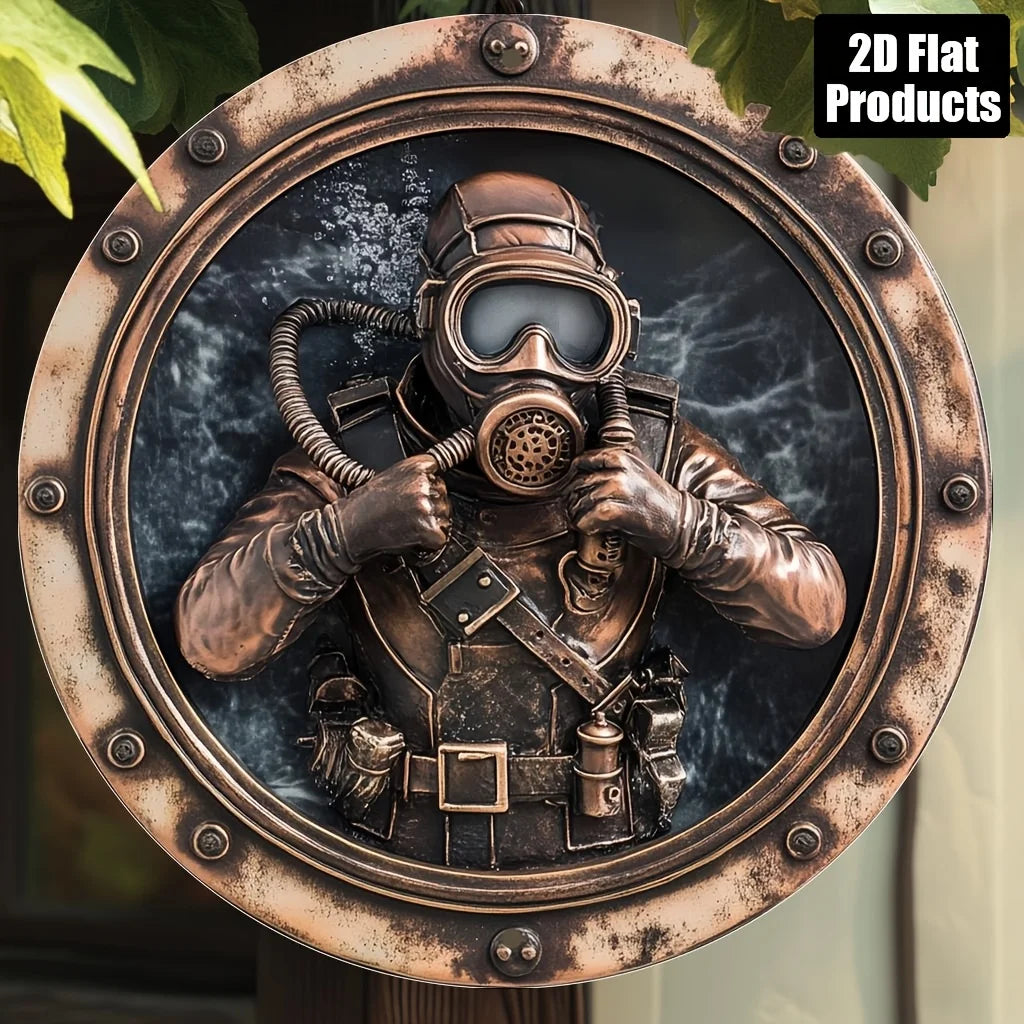plaque murale plongeur bronze noir gris réaliste 3D vis fixation métallique décoration salle bain