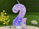 bougies numéraires paillettes sirène violet doré anniversaire décoration gâteau thème pois queue poisson festive