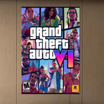 affiche jeu vidéo grand theft auto vi multicolore personnages scènes verte bleue moderne artwork