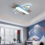lampe suspendue avion forme bois bleu doré moderne chambre enfant interrupteur tactile