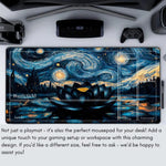 tapis jeu nuit étoilée paysage nuages lotus bleu noir cartes jeu non glissant