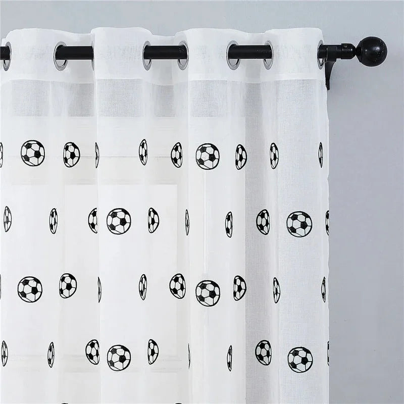 rideau moderne football blanc motif ballons anneaux chambre hôtelôtel hospitalière