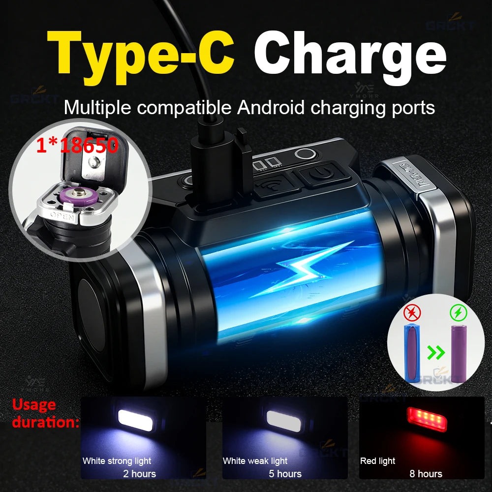 lampe frontale led rechargeable usb course pêche bande élastique aimant fort