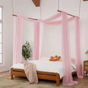 rideau ciel lit tulle rose bohème motifs floraux semi transparent chambre romantique