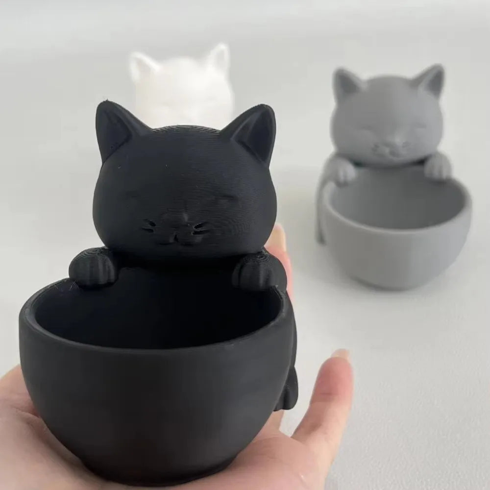 pots fleurs forme chat noir blanc gris succulentes drainage moderne