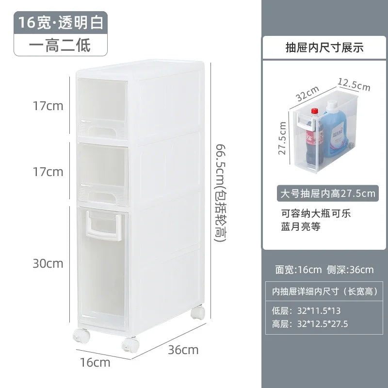meuble rangement modulaire blanc boîtes transparentes roulettes organisation maison moderne