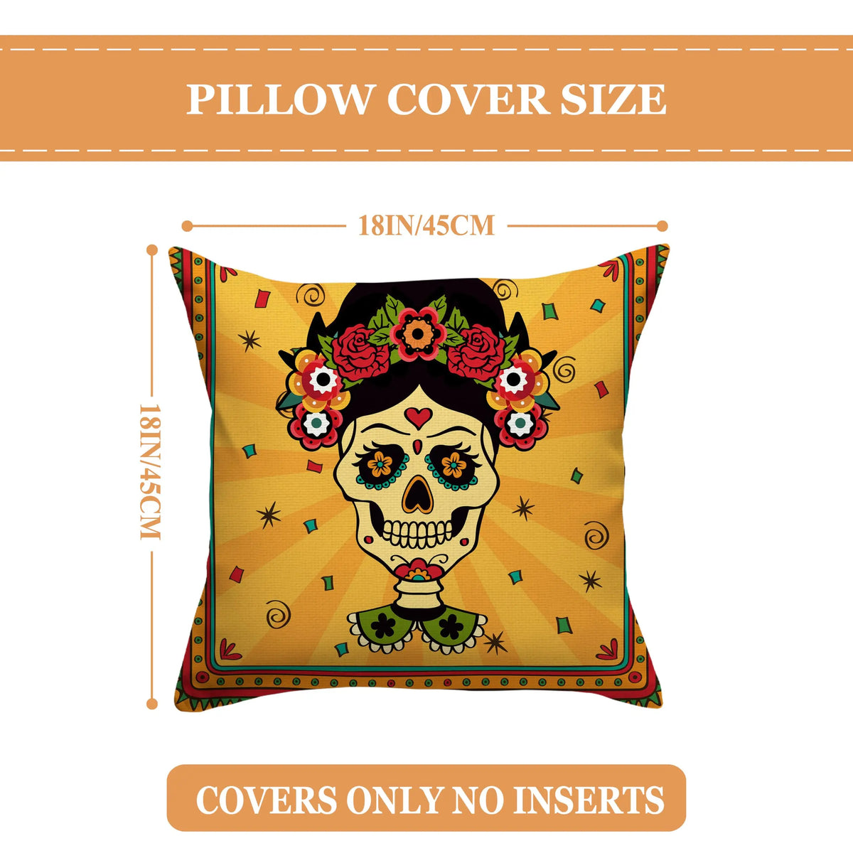 ensemble quatre taies d'oreiller décoratives crâne mexicain fleurs violet jaune folklorique maison