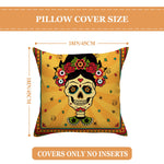 ensemble quatre taies d'oreiller décoratives crâne mexicain fleurs violet jaune folklorique maison