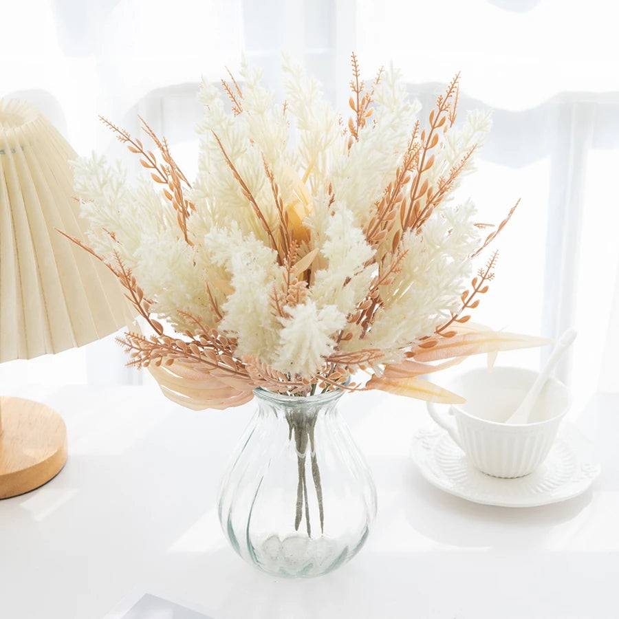 bouquet fleurs séchées rose feuilles graminées vase transparent naturel intérieur extérieur decoration chambre table