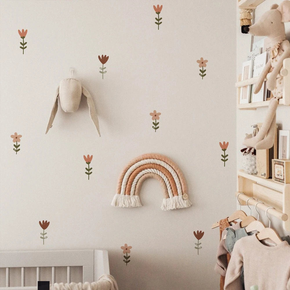Sticker mural boho fleurs aquarelle noir pour chambre d'enfant