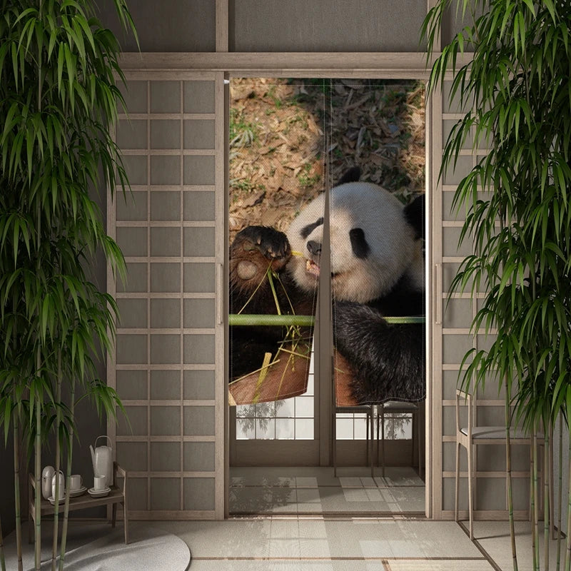 Panneau japonais rideau de porte en lin motif bambou blanc