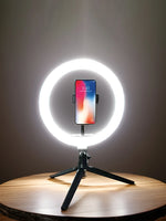 lampe anneau led blanc moderne trépied tête sphérique support téléphone