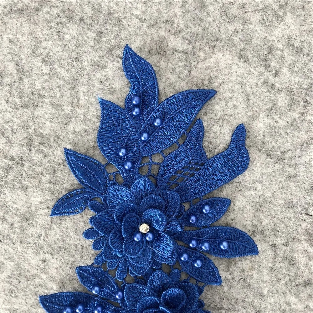 applique textile floral brodé dentelle polyester coton noir blanc rose or argent