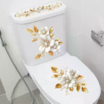 stickers decoratifs toilettes fleurs dorées brillantes luxe floral chambre