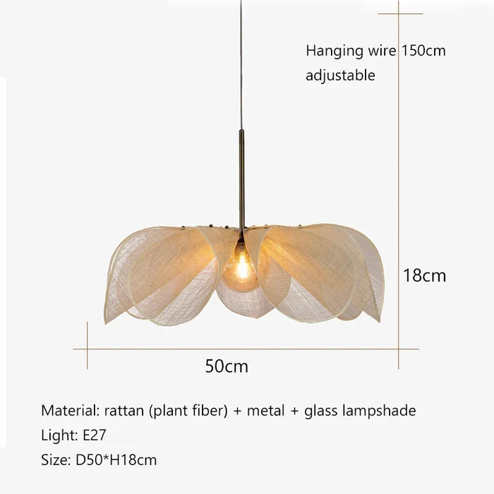 lampe suspendue moderne feuilles ouvertes blanc cassé chaîne métallique encastrée lumière neutreversible