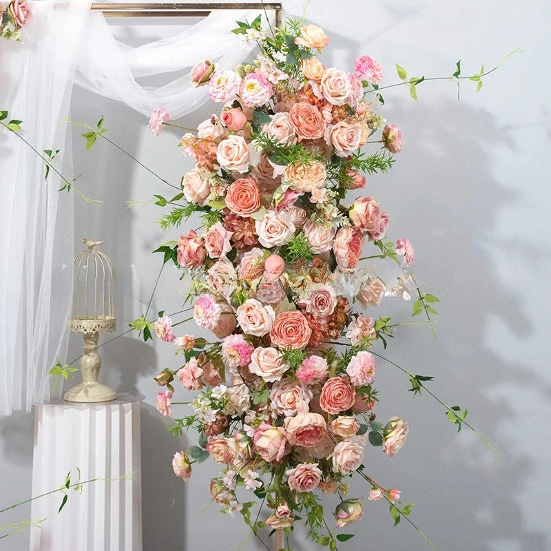 arche decorative fleurs artificielles hortensia rose blanc romantique intérieur anniversaire mariage