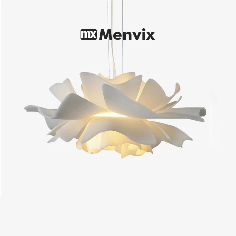 lampe suspendue moderne blanc feuilles ouvertes texture organique salon chambrehôtel