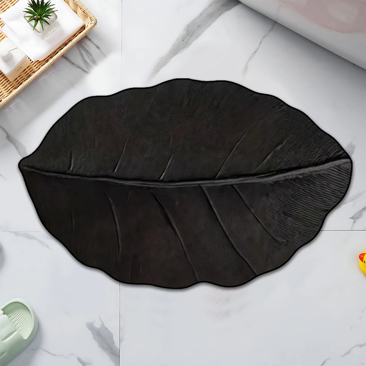 tapis noir feuilles moderne antidérapant polyester résistant saleté usage multiple intérieur extérieur