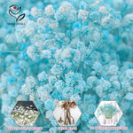Bouquet fleurs artificielles bleu clair petites fleurs rondes décoration moderne vase inclusion