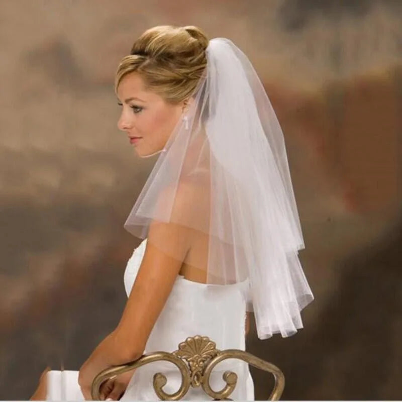 voile mariée deux couches blanche classique élégante tulle épaules clips transparent légèrement opaque finement