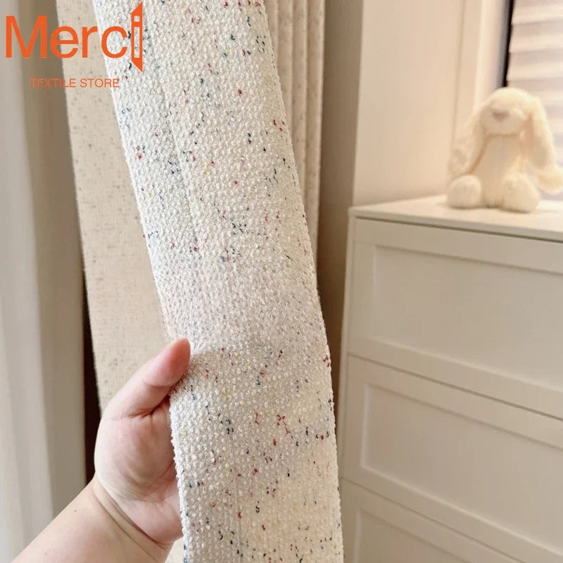 rideau moderne polyester fil teint beige clair taches colorées opaques chambre d'enfant salon français