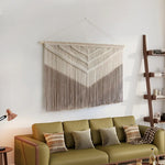 tapisserie macramé motif géométrique franges boho chic beige clair tissage polyester coton fixations