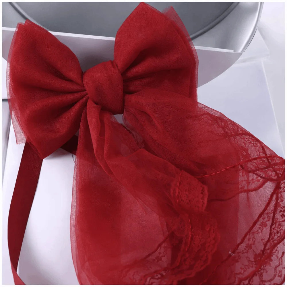 attaches rideau tulle dentelle bow décoratif romantique shabby chic blanc rose vif rouge vert