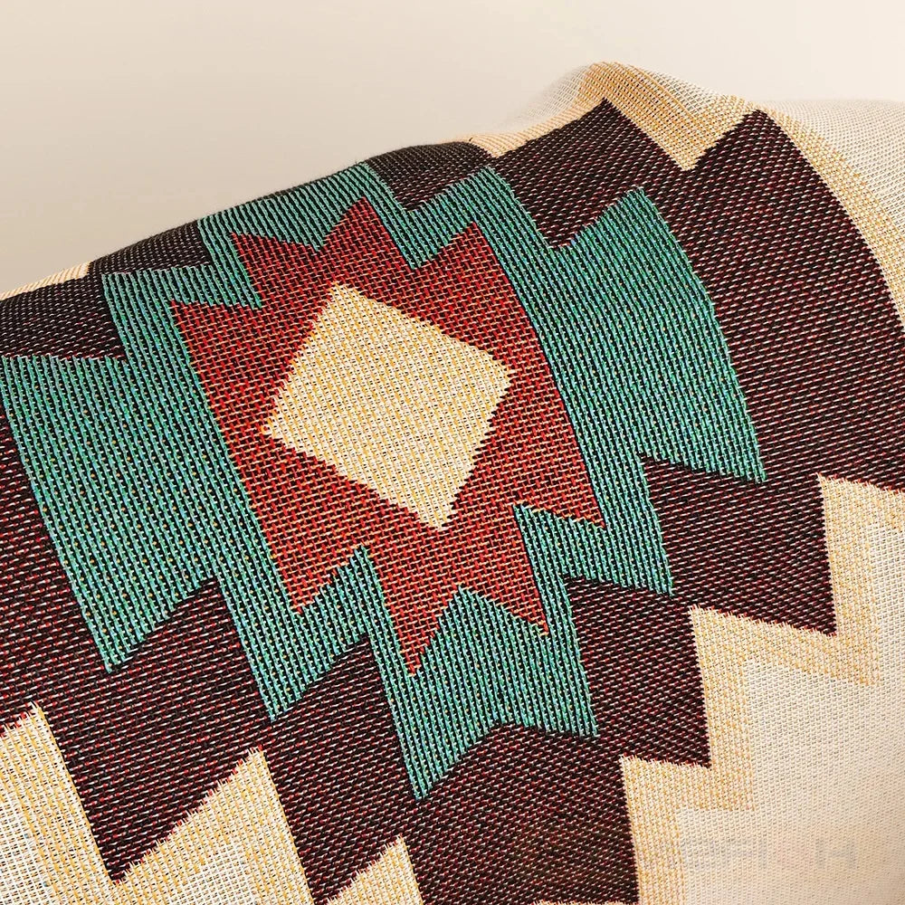 tapis géométrique polyester coton beige marron vert bleu triangles carrés ethnique moderne portable pique