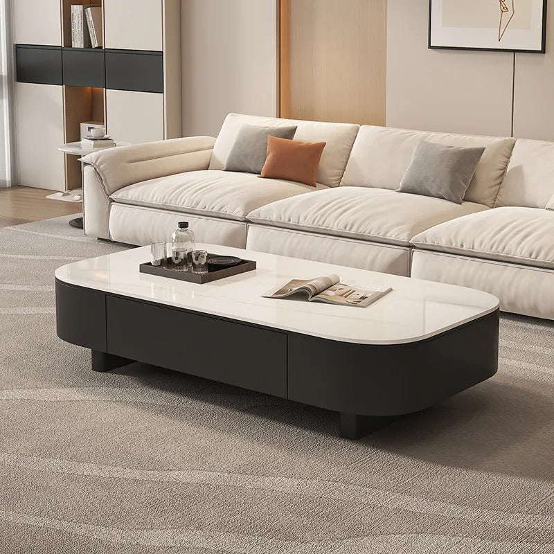 table basse moderne rectangle bois blanc noir tiroirs plateau amovible minimaliste italien