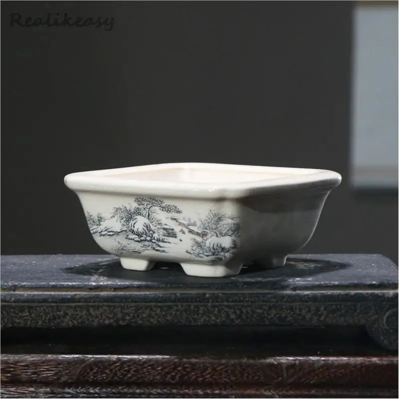 bacs plantes chinois paysage peint blanc opaque décoration intérieure pots fleurs