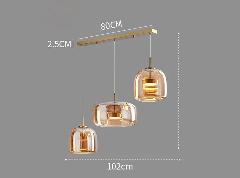 luminaire suspension moderne verre transparent doré câble salon salle manger