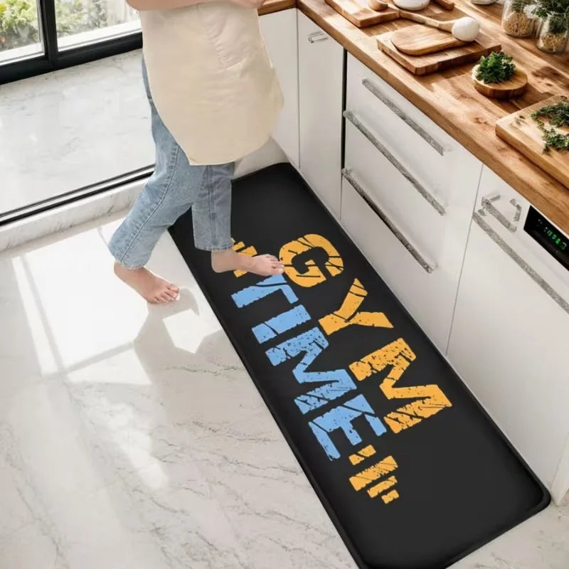 tapis sol moderne gym time lettres doré bleu barbell adhésif noir sport chambre maison