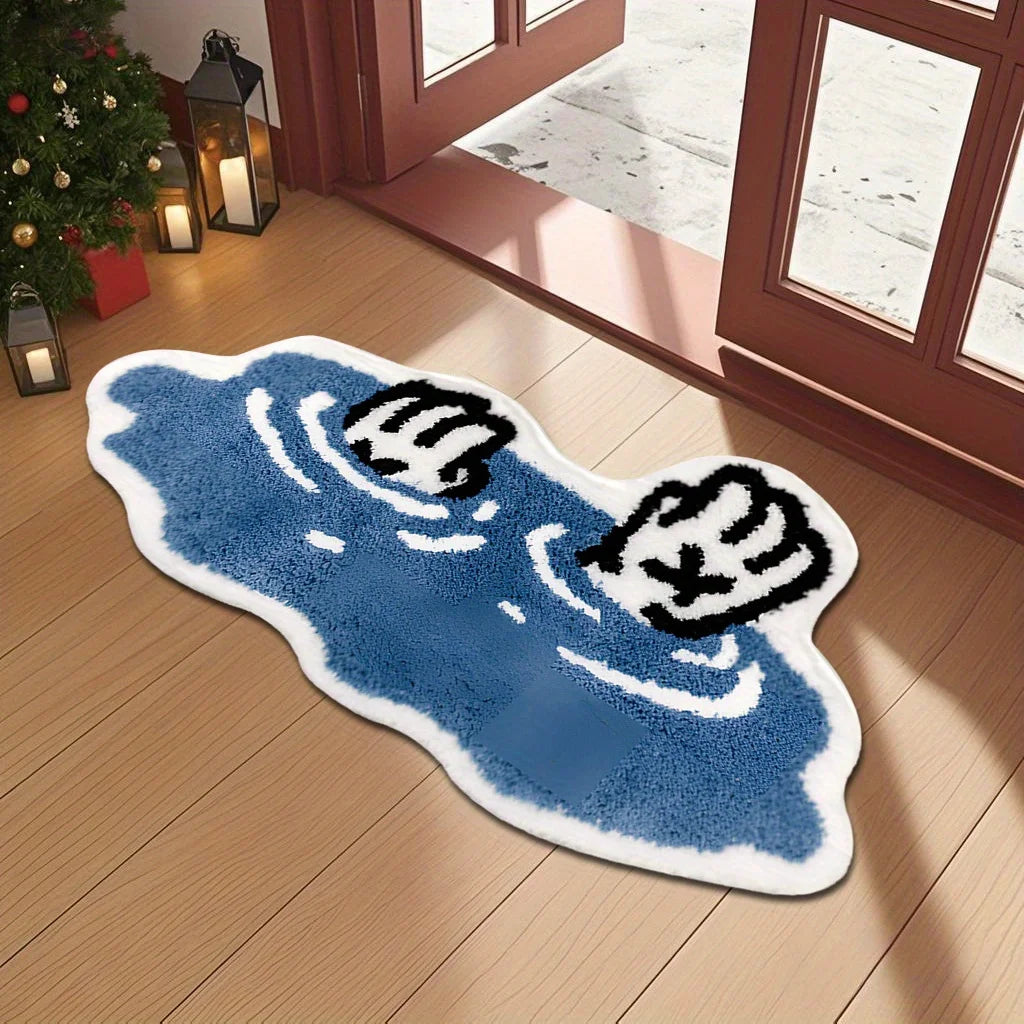tapis moderne dessin animé mains noires fond bleu doux polyester imperméable antidérapant intérieur maison