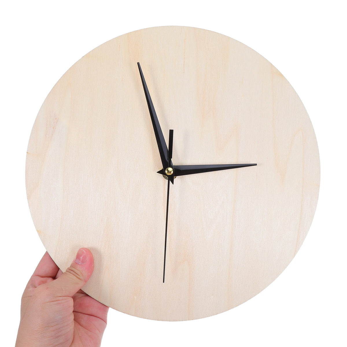 horloge murale bois naturelle moderne cadran blanc aiguilles noires diamètre 25cm peinture diy