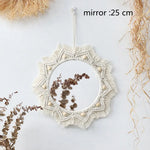 miroir decoratif boheme macramé franges étoile tressage blanc cassé geometrique chambre salon