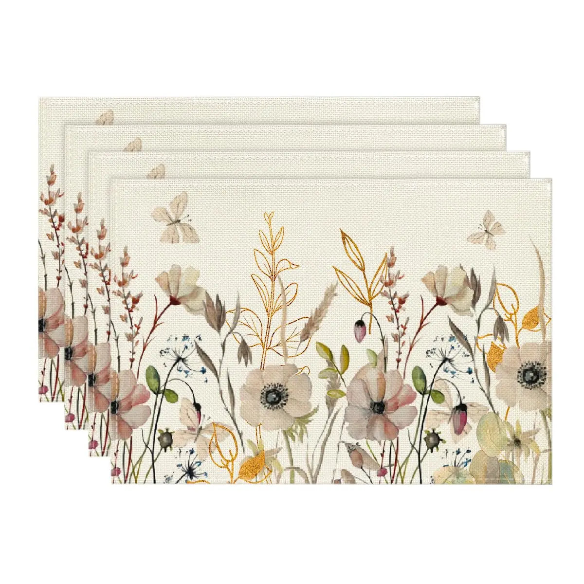 serviettes table classiques fleurs papillons beige rose vert naturel ThanksgivingDecoration