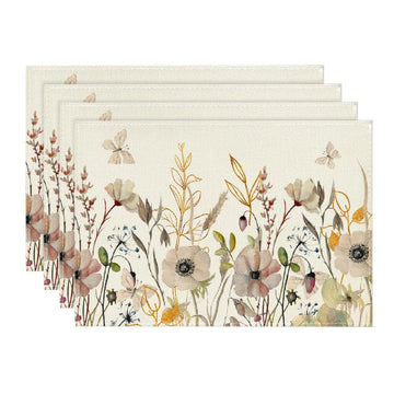serviettes table classiques fleurs papillons beige rose vert naturel ThanksgivingDecoration